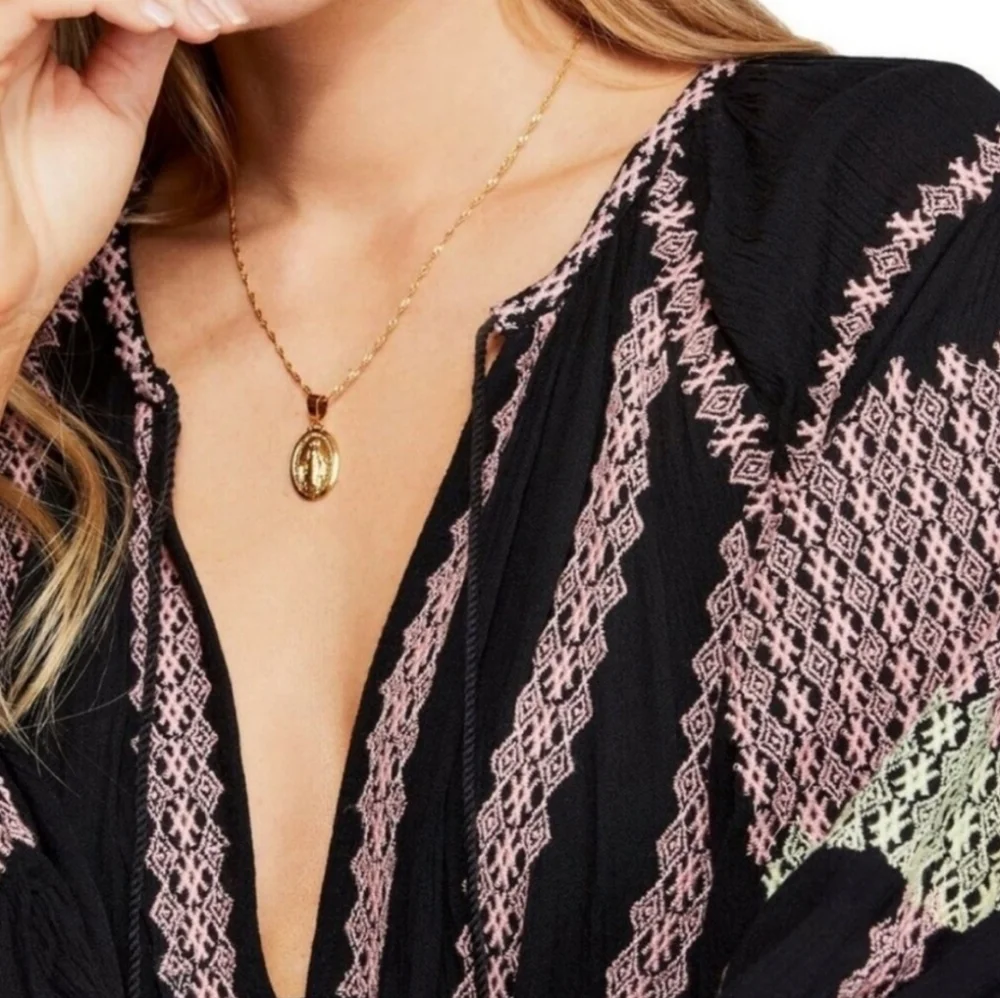 FREE PEOPLE Wild Horses Embroidered Babydoll Mini Dress Eyelet Tassels Large